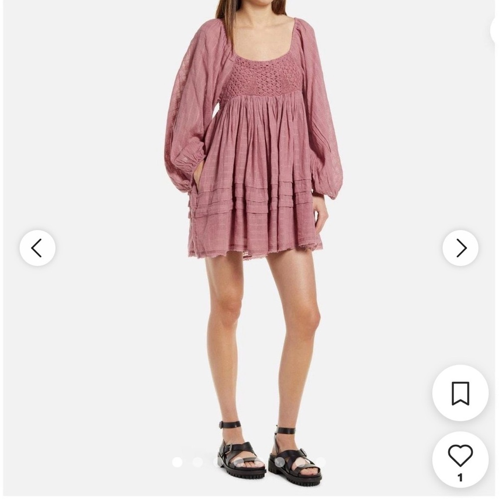 Free People Ari Long Sleeve Crochet Mini Dress